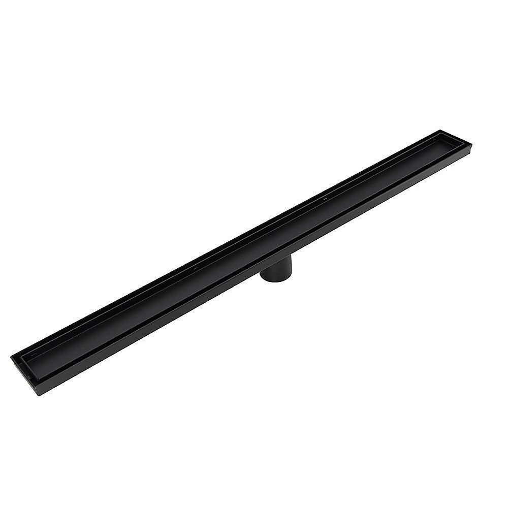 800mm Tile Insert Shower Bathroom Black Grate Drain w/Centre outlet Floor Waste V63-832871