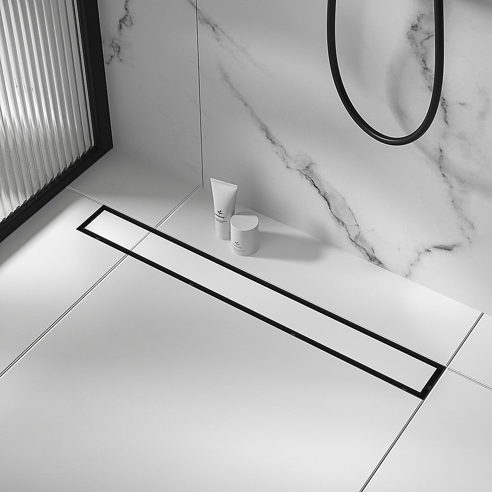 1200mm Tile Insert Bathroom Shower Black Grate Drain w/Centre outlet Floor Waste V63-832901