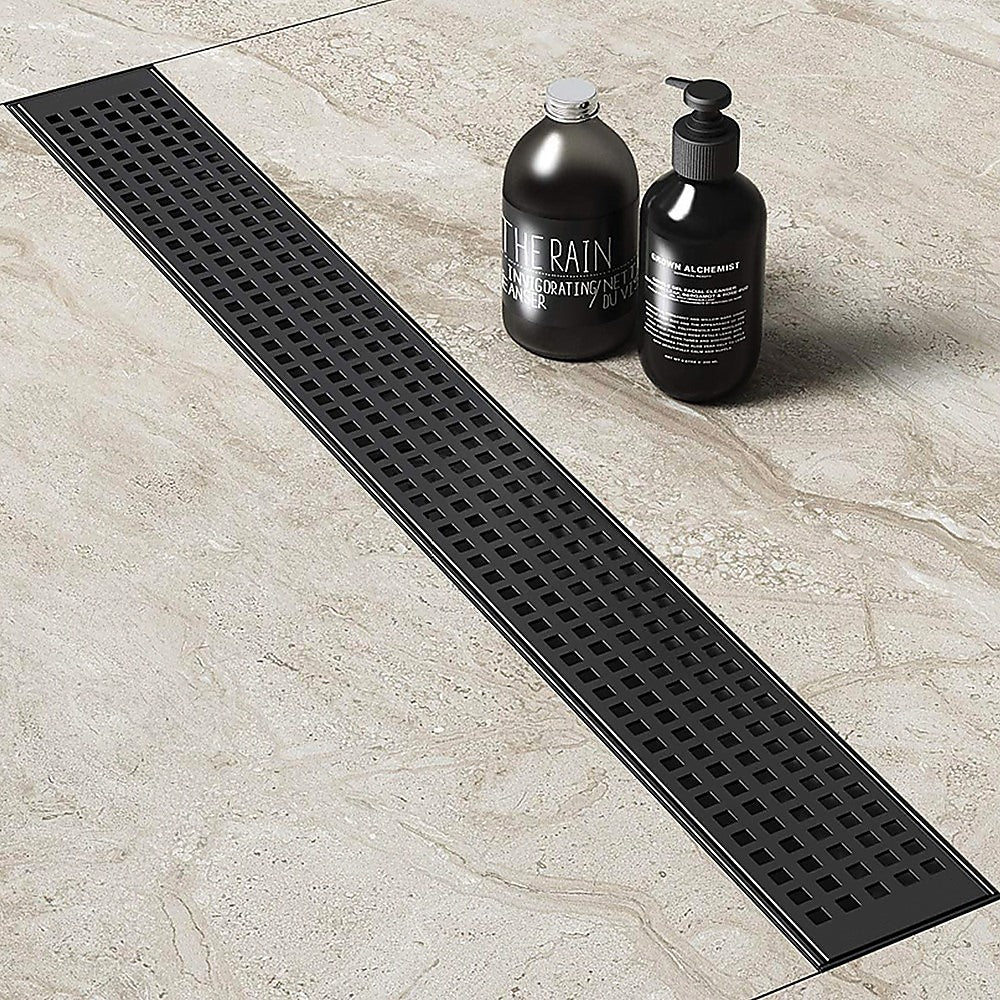 800mm Bathroom Shower Black Grate Drain w/Centre outlet Floor Waste V63-832911