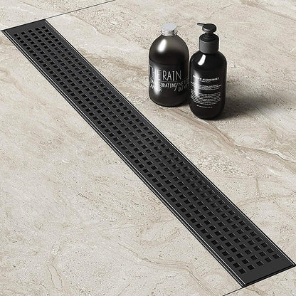 800mm Bathroom Shower Black Grate Drain w/Centre outlet Floor Waste V63-832911