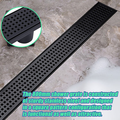 800mm Bathroom Shower Black Grate Drain w/Centre outlet Floor Waste V63-832911