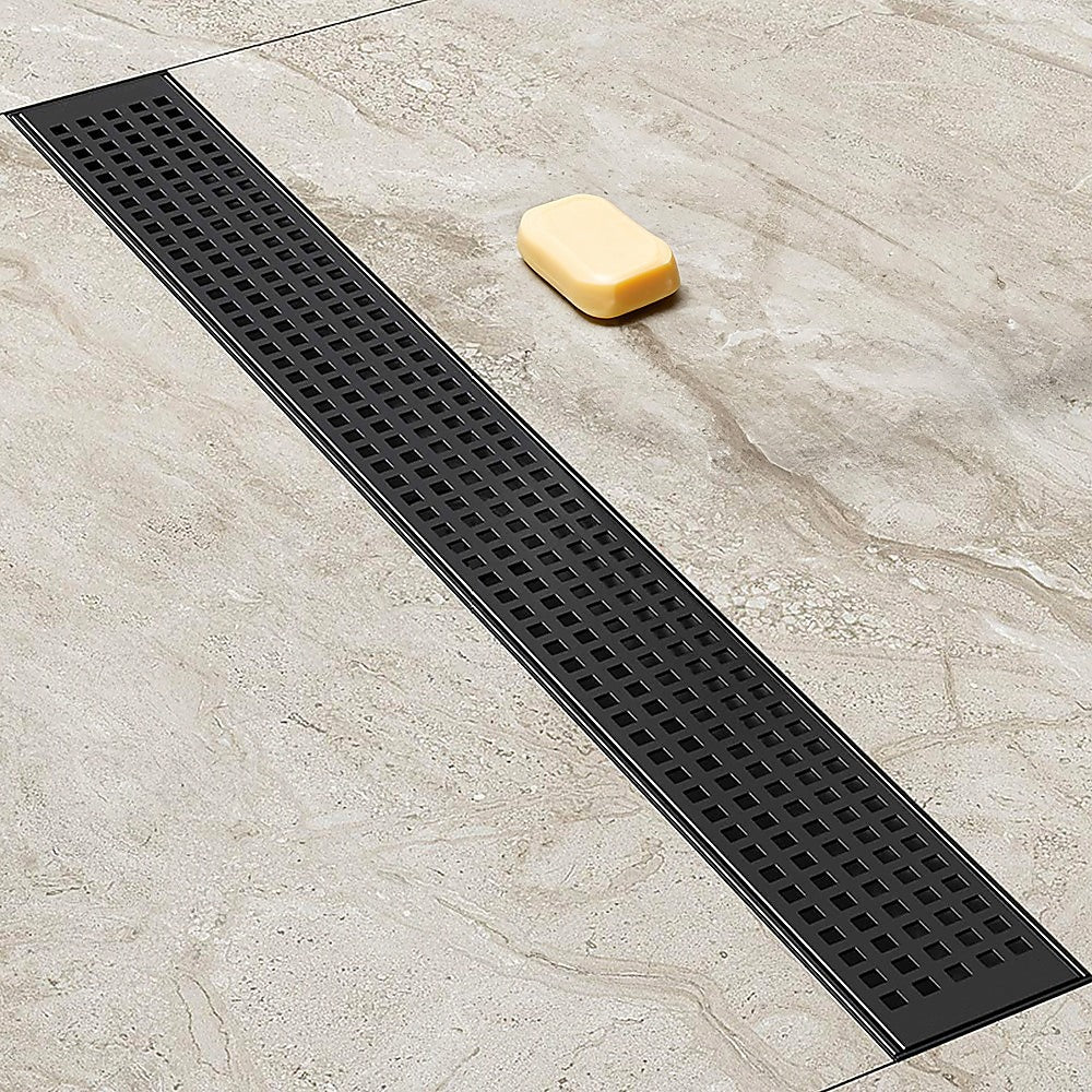 800mm Bathroom Shower Black Grate Drain w/Centre outlet Floor Waste V63-832911