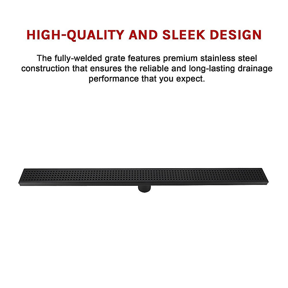 800mm Bathroom Shower Black Grate Drain w/Centre outlet Floor Waste V63-832911