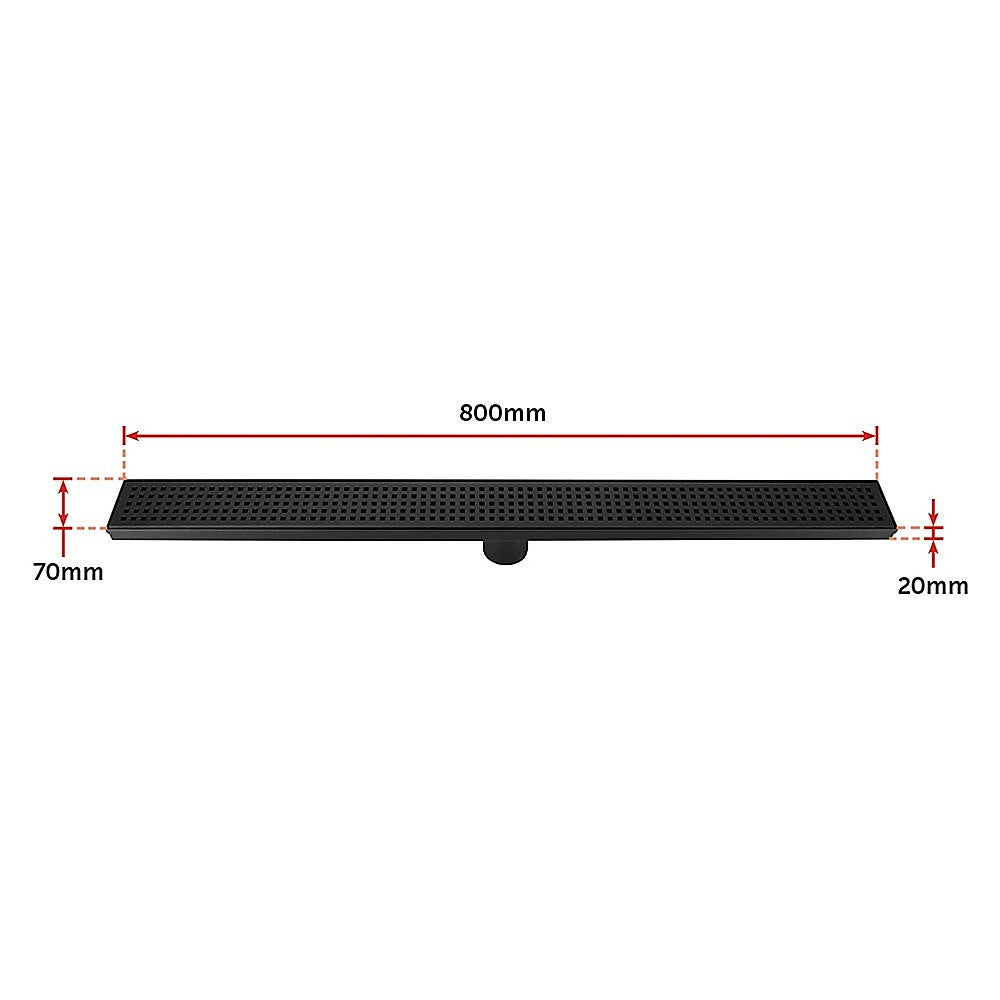 800mm Bathroom Shower Black Grate Drain w/Centre outlet Floor Waste V63-832911