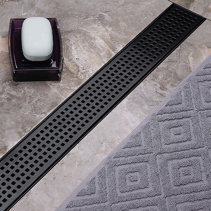 900mm Bathroom Shower Black Grate Drain w/Centre outlet Floor Waste Square Pattern V63-832921