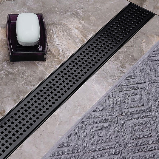 900mm Bathroom Shower Black Grate Drain w/Centre outlet Floor Waste Square Pattern V63-832921