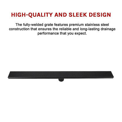 900mm Bathroom Shower Black Grate Drain w/Centre outlet Floor Waste Square Pattern V63-832921
