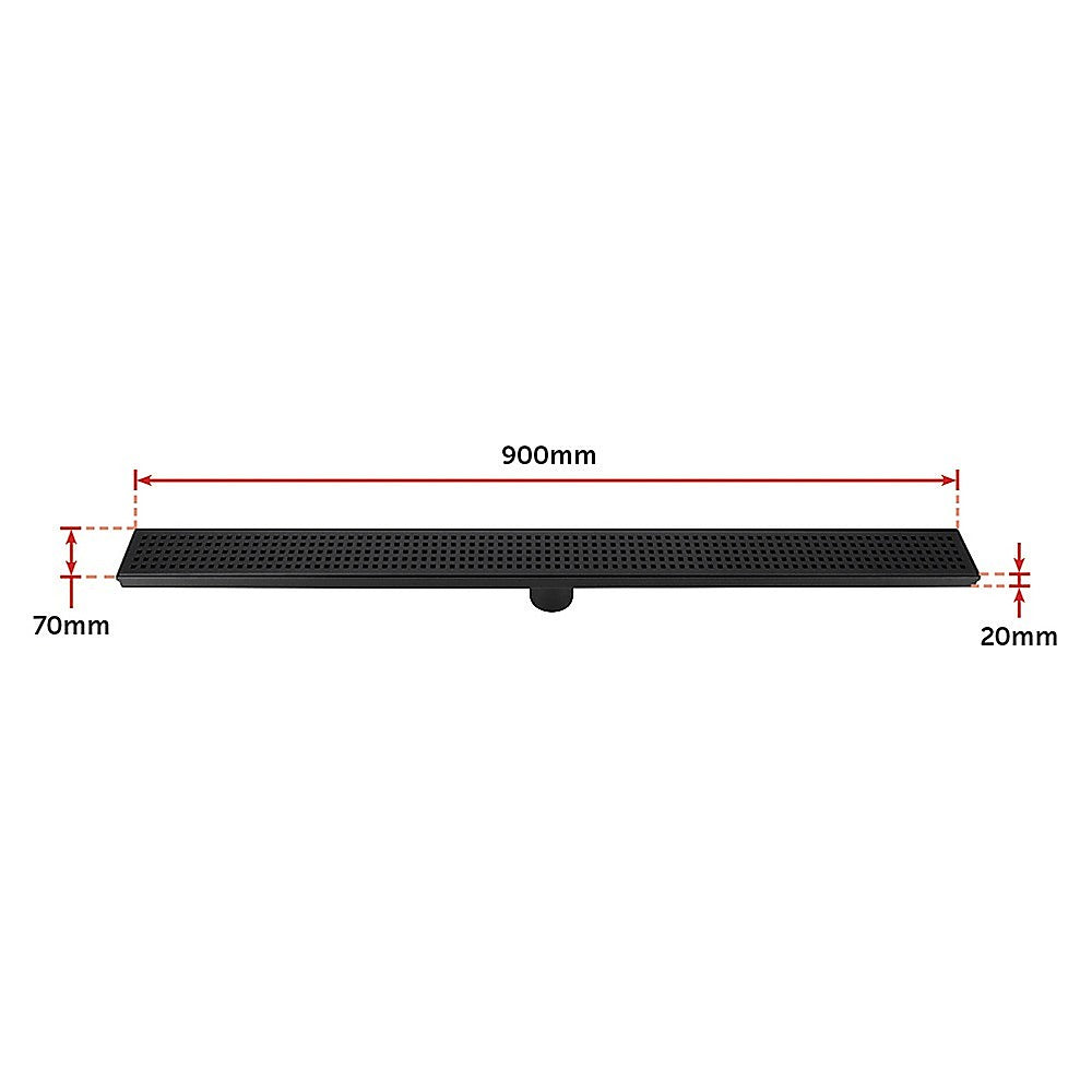 900mm Bathroom Shower Black Grate Drain w/Centre outlet Floor Waste Square Pattern V63-832921