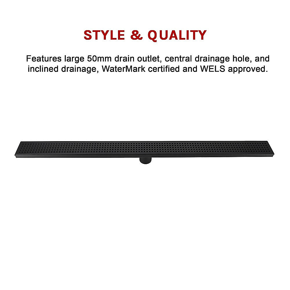1000mm Bathroom Shower Black Grate Drain w/Centre outlet Floor Waste Square Pattern V63-832931