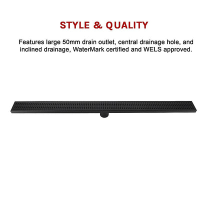 1000mm Bathroom Shower Black Grate Drain w/Centre outlet Floor Waste Square Pattern V63-832931