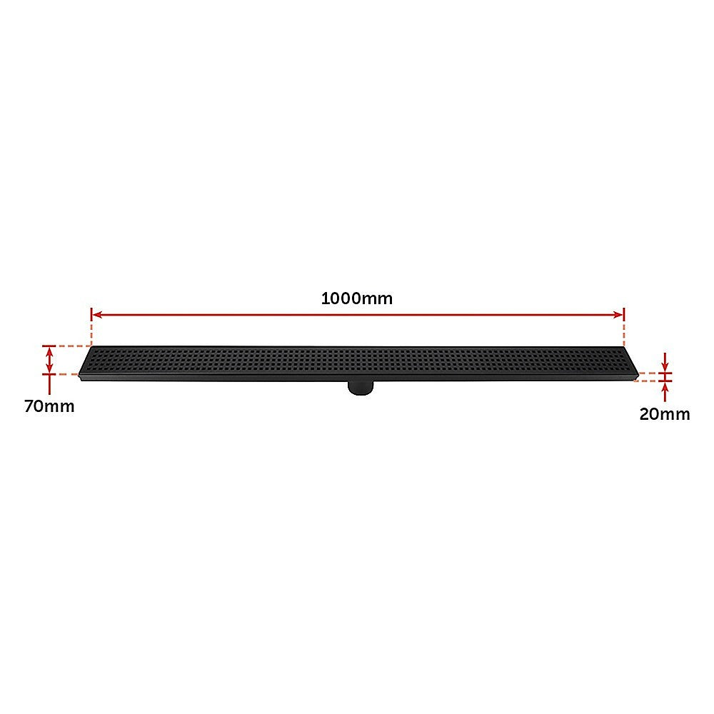 1000mm Bathroom Shower Black Grate Drain w/Centre outlet Floor Waste Square Pattern V63-832931