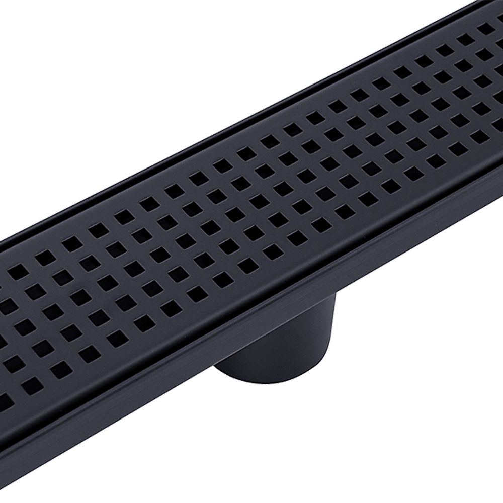 1200mm Bathroom Shower Black Grate Drain w/Centre outlet Floor Waste Square Pattern V63-832941