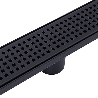 1200mm Bathroom Shower Black Grate Drain w/Centre outlet Floor Waste Square Pattern V63-832941
