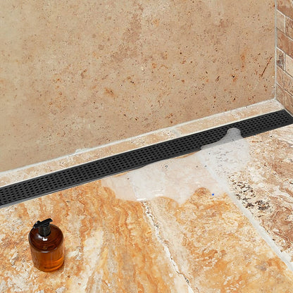 1200mm Bathroom Shower Black Grate Drain w/Centre outlet Floor Waste Square Pattern V63-832941
