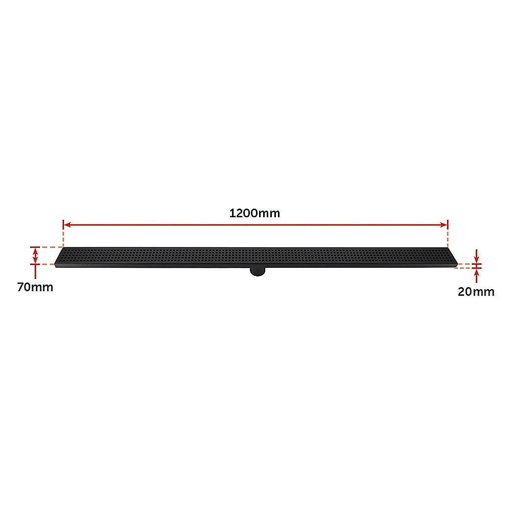 1200mm Bathroom Shower Black Grate Drain w/Centre outlet Floor Waste Square Pattern V63-832941