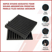 40pcs Studio Acoustic Foam Sound Absorbtion Proofing Panels Tiles Wedge 30X30CM V63-833251