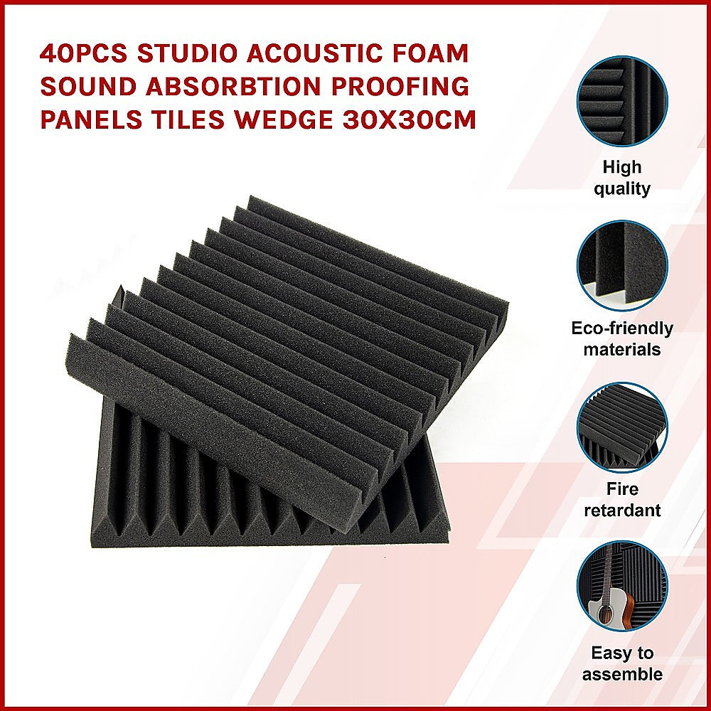 40pcs Studio Acoustic Foam Sound Absorbtion Proofing Panels Tiles Wedge 30X30CM V63-833251