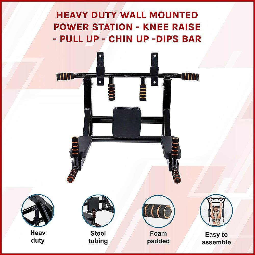 Heavy Duty Wall Mounted Power Station Pull Up Dip Knee Raise Bar V63-833631