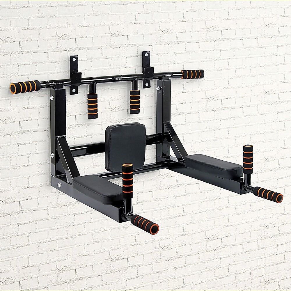 Heavy Duty Wall Mounted Power Station Pull Up Dip Knee Raise Bar V63-833631