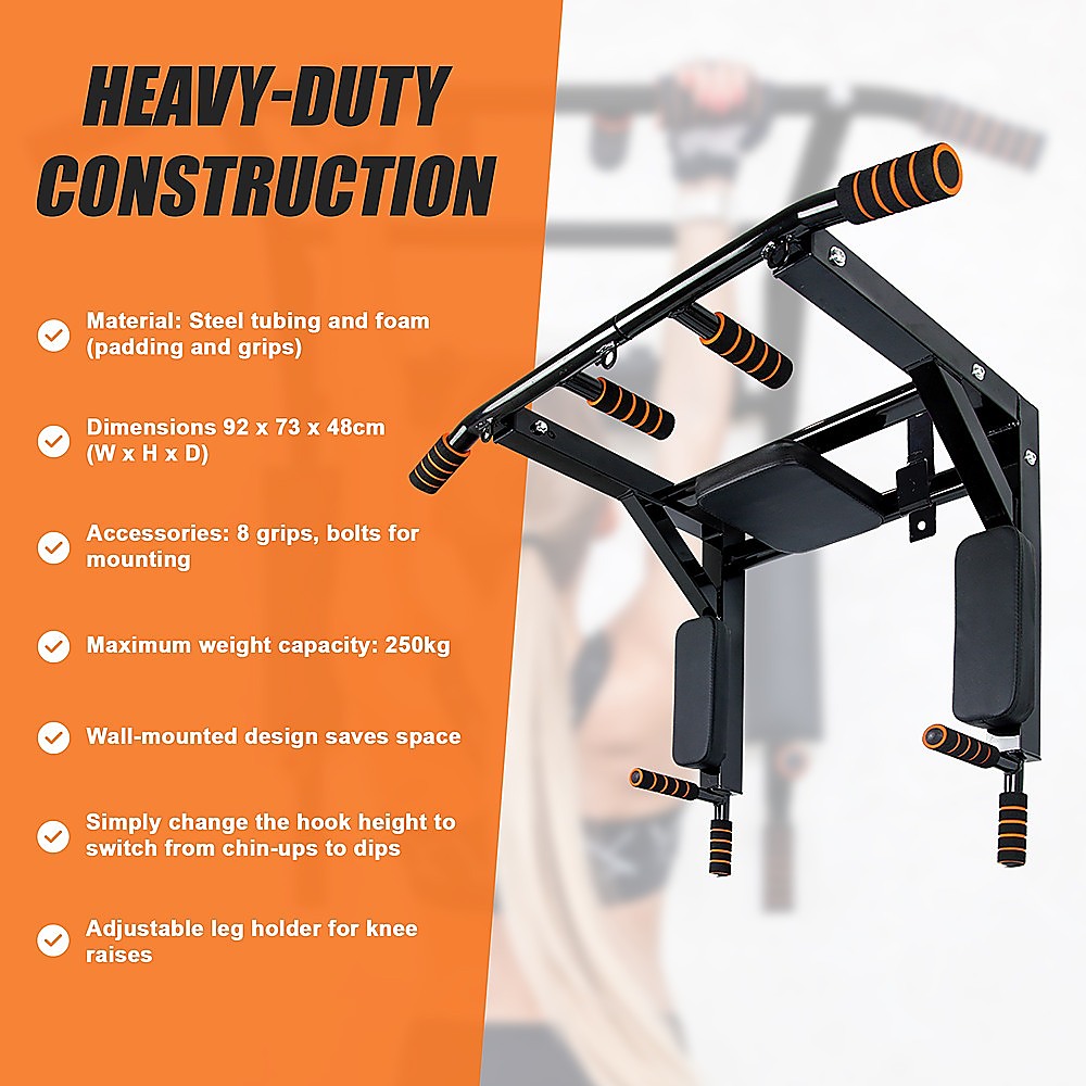 Heavy Duty Wall Mounted Power Station Pull Up Dip Knee Raise Bar V63-833631