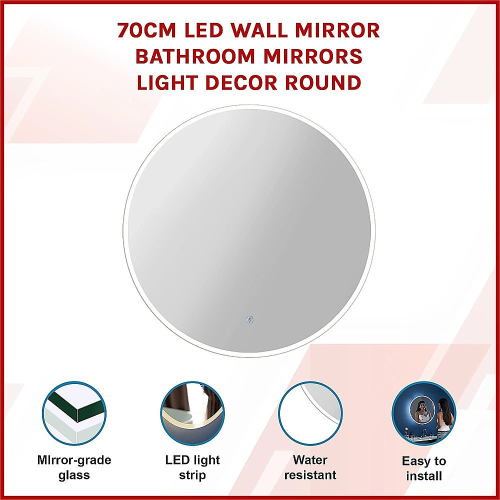 70cm LED Wall Mirror Bathroom Mirrors Light Decor Round V63-833751
