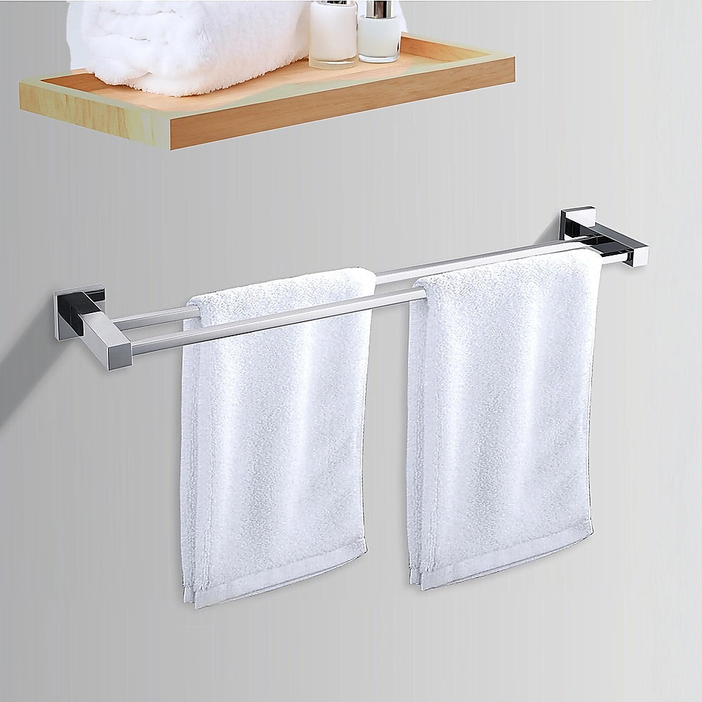Double Classic Chrome Towel Bar Rail Bathroom