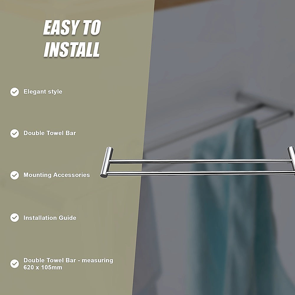 Double Towel Rail Grade 304 Stainless Steel 620mm V63-833921
