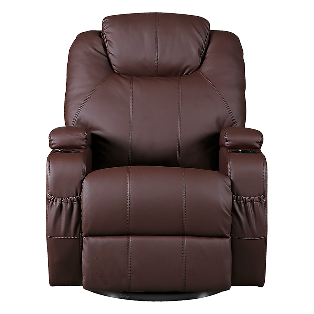 Brown Massage Sofa Chair Recliner 360 Degree Swivel PU Leather Lounge 8 Point Heated V63-834001