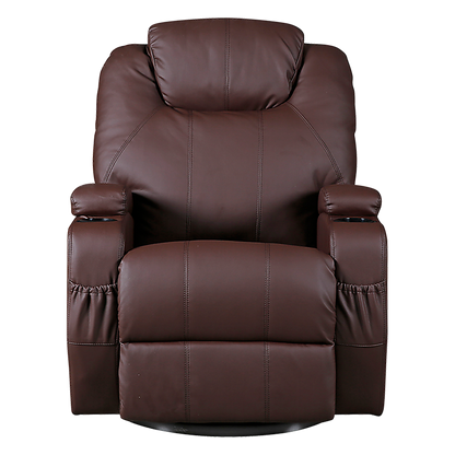 Brown Massage Sofa Chair Recliner 360 Degree Swivel PU Leather Lounge 8 Point Heated V63-834001