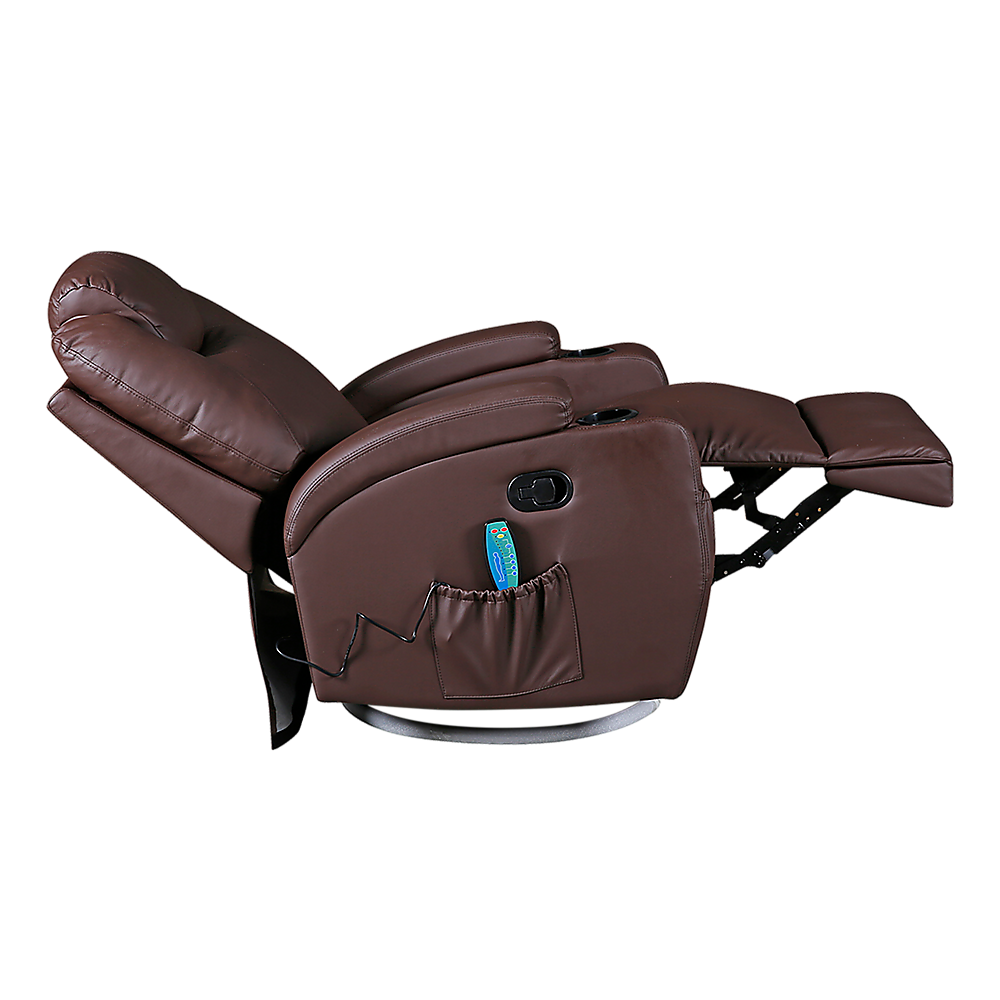 Brown Massage Sofa Chair Recliner 360 Degree Swivel PU Leather Lounge 8 Point Heated V63-834001