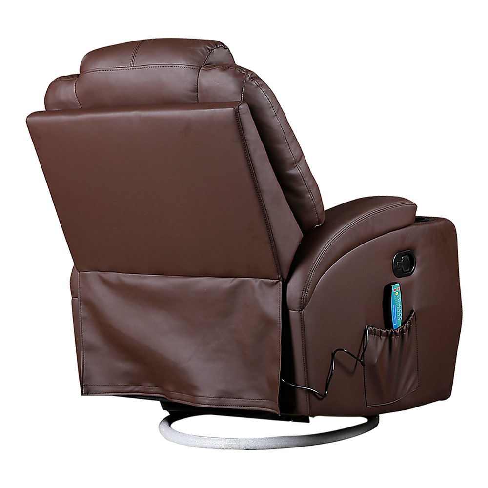 Brown Massage Sofa Chair Recliner 360 Degree Swivel PU Leather Lounge 8 Point Heated V63-834001