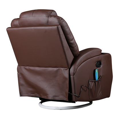 Brown Massage Sofa Chair Recliner 360 Degree Swivel PU Leather Lounge 8 Point Heated V63-834001
