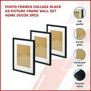 Photo Frames Collage Black A3 Picture Frame Wall Set Home Decor 3PCS V63-834041