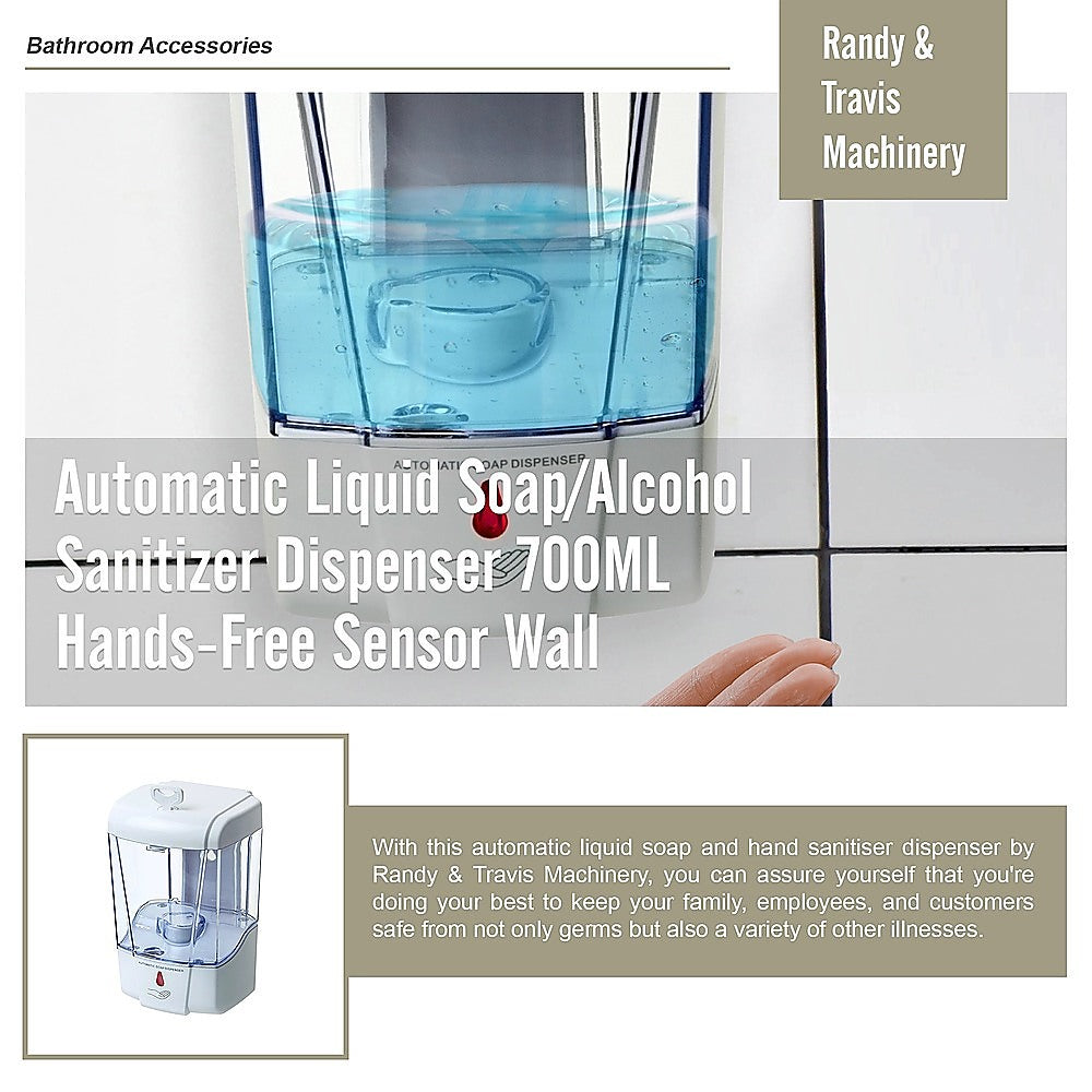 Automatic Liquid Soap/Alcohol Sanitizer Dispenser 700ML Hands-Free Sensor Wall V63-834051