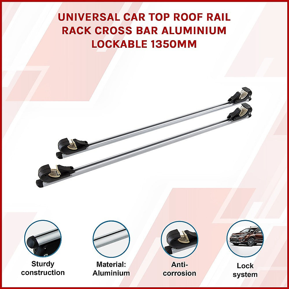 Universal Car Top Roof Rail Rack Cross Bar Aluminium Lockable 1350MM V63-834071