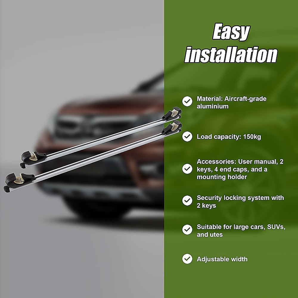 Universal Car Top Roof Rail Rack Cross Bar Aluminium Lockable 1350MM V63-834071
