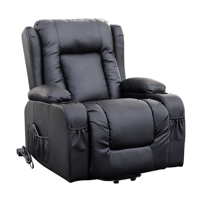 Recliner Chair - Electric Massage Lift Chair with Heat Function PU Leather Lounge Sofa Black V63-834091