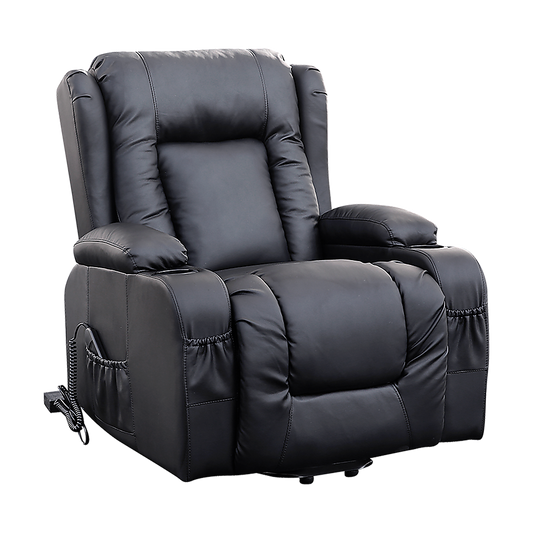 Recliner Chair - Electric Massage Lift Chair with Heat Function PU Leather Lounge Sofa Black V63-834091