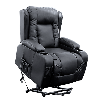 Recliner Chair - Electric Massage Lift Chair with Heat Function PU Leather Lounge Sofa Black V63-834091