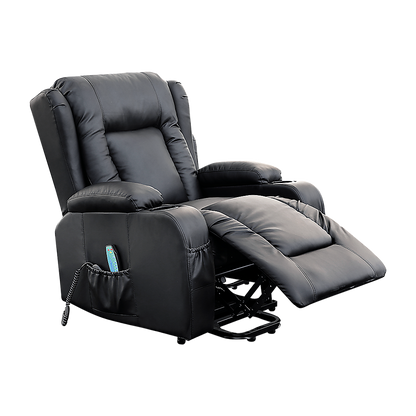 Recliner Chair - Electric Massage Lift Chair with Heat Function PU Leather Lounge Sofa Black V63-834091