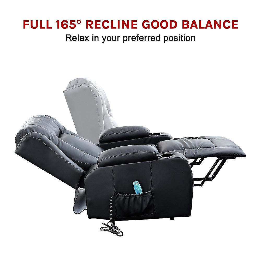 Recliner Chair - Electric Massage Lift Chair with Heat Function PU Leather Lounge Sofa Black V63-834091