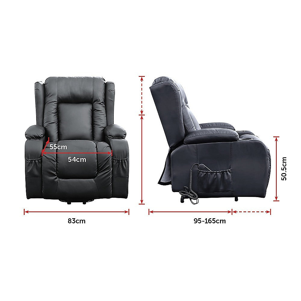 Recliner Chair - Electric Massage Lift Chair with Heat Function PU Leather Lounge Sofa Black V63-834091