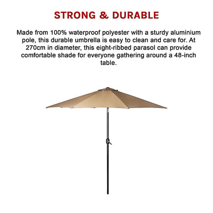 9FT Patio Umbrella Outdoor Garden Table Umbrella with 8 Sturdy Ribs V63-834241