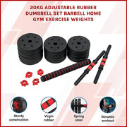 20kg Adjustable Rubber Dumbbell Set Barbell Home GYM Exercise Weights V63-834261