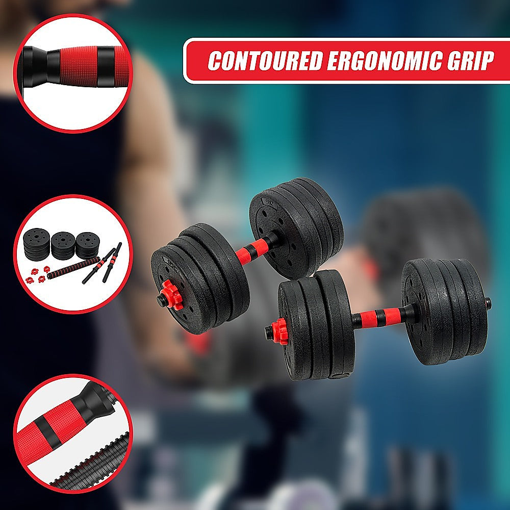 20kg Adjustable Rubber Dumbbell Set Barbell Home GYM Exercise Weights V63-834261