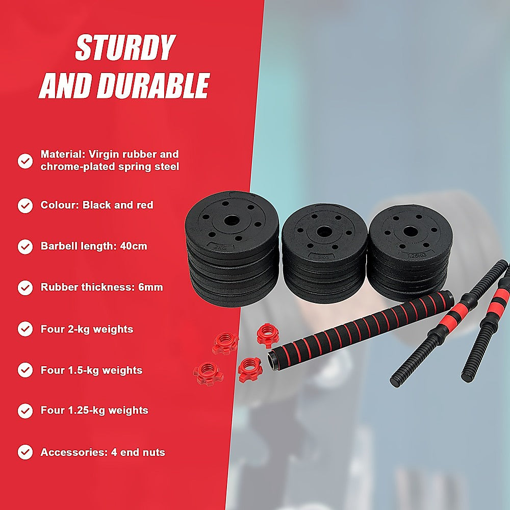 20kg Adjustable Rubber Dumbbell Set Barbell Home GYM Exercise Weights V63-834261