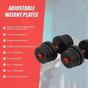 30kg Adjustable Rubber Dumbbell Set Barbell Home GYM Exercise Weights V63-834271