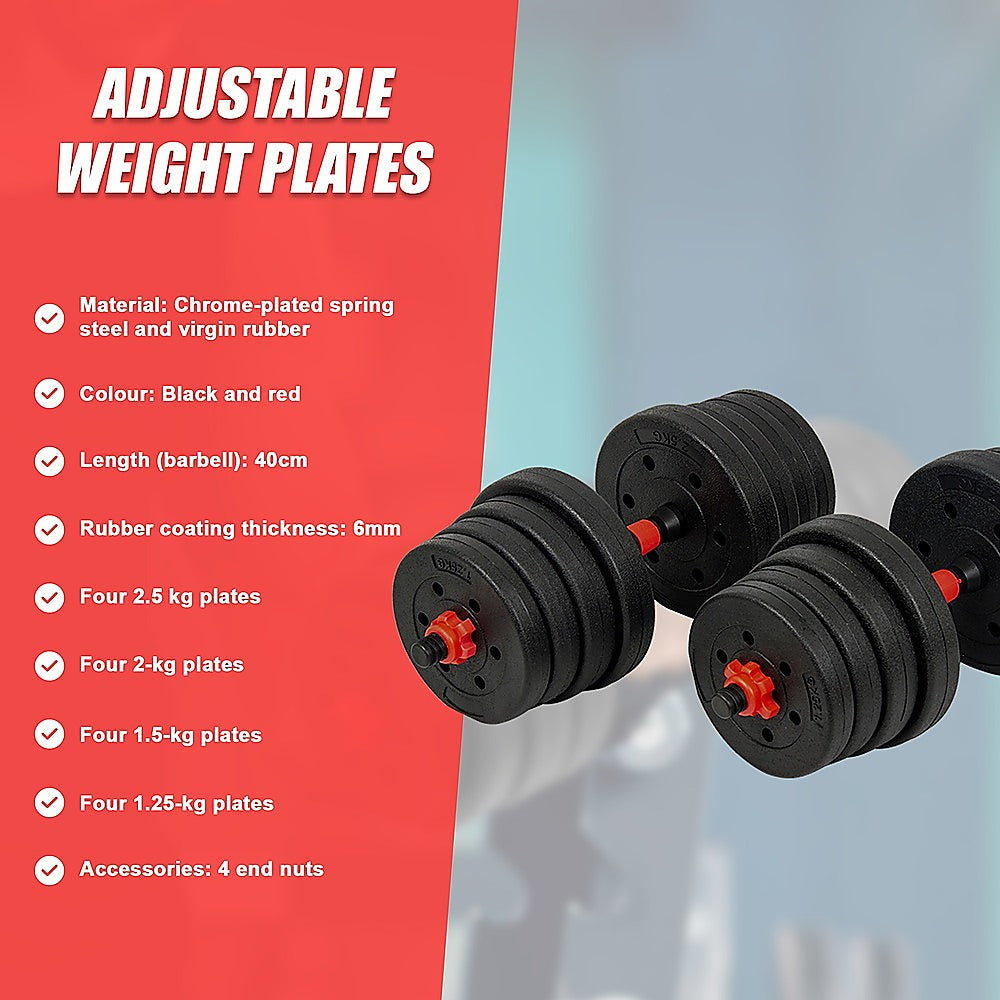 30kg Adjustable Rubber Dumbbell Set Barbell Home GYM Exercise Weights V63-834271