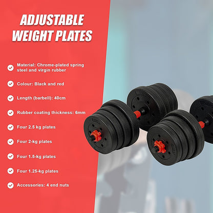 30kg Adjustable Rubber Dumbbell Set Barbell Home GYM Exercise Weights V63-834271