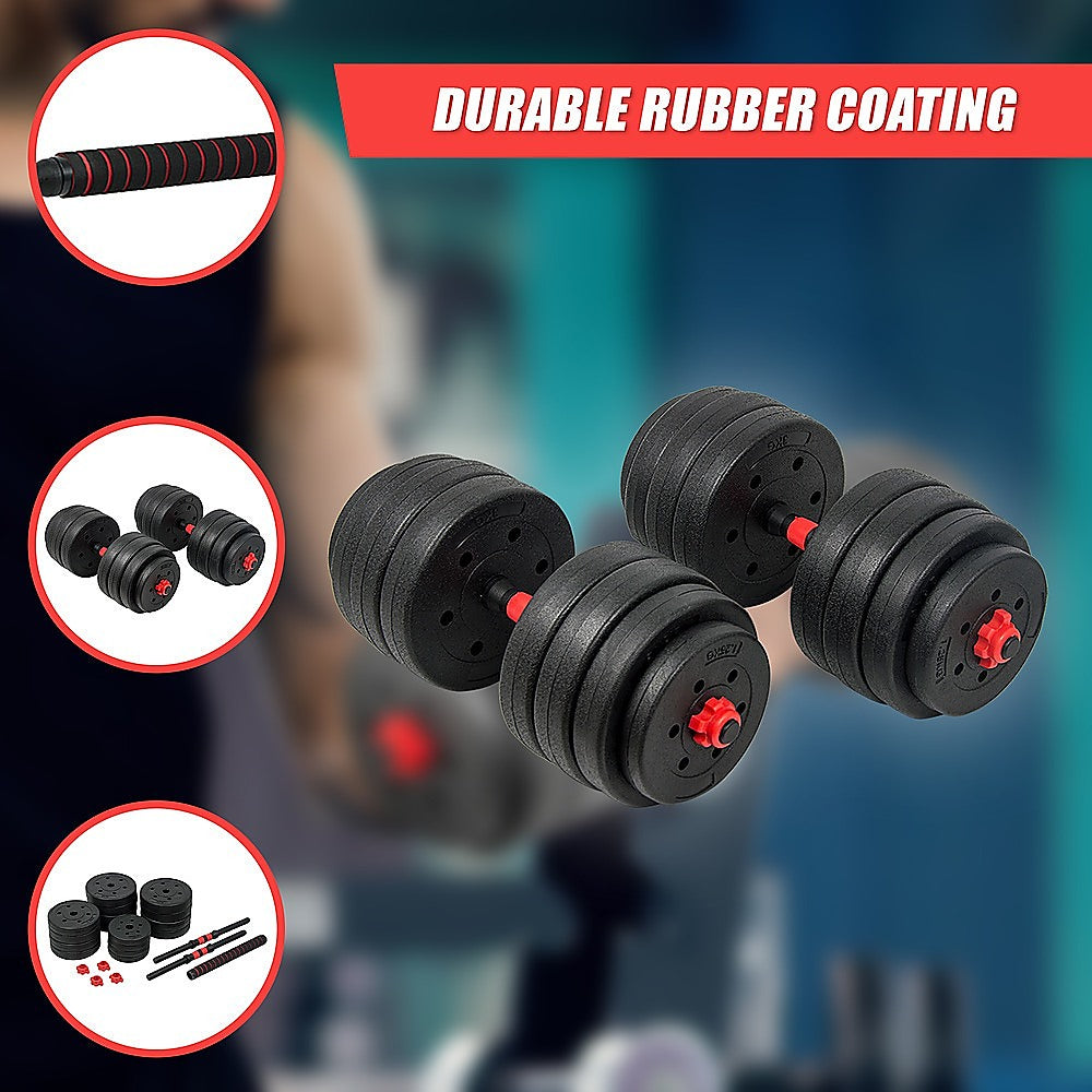 40kg Adjustable Rubber Dumbbell Set Barbell Home GYM Exercise Weights V63-834281